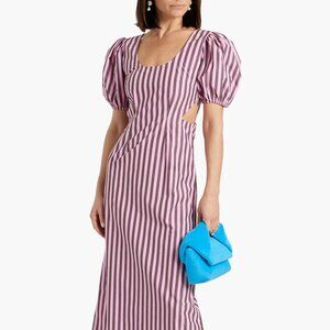 Ganni Cutout striped cotton-poplin maxi dress